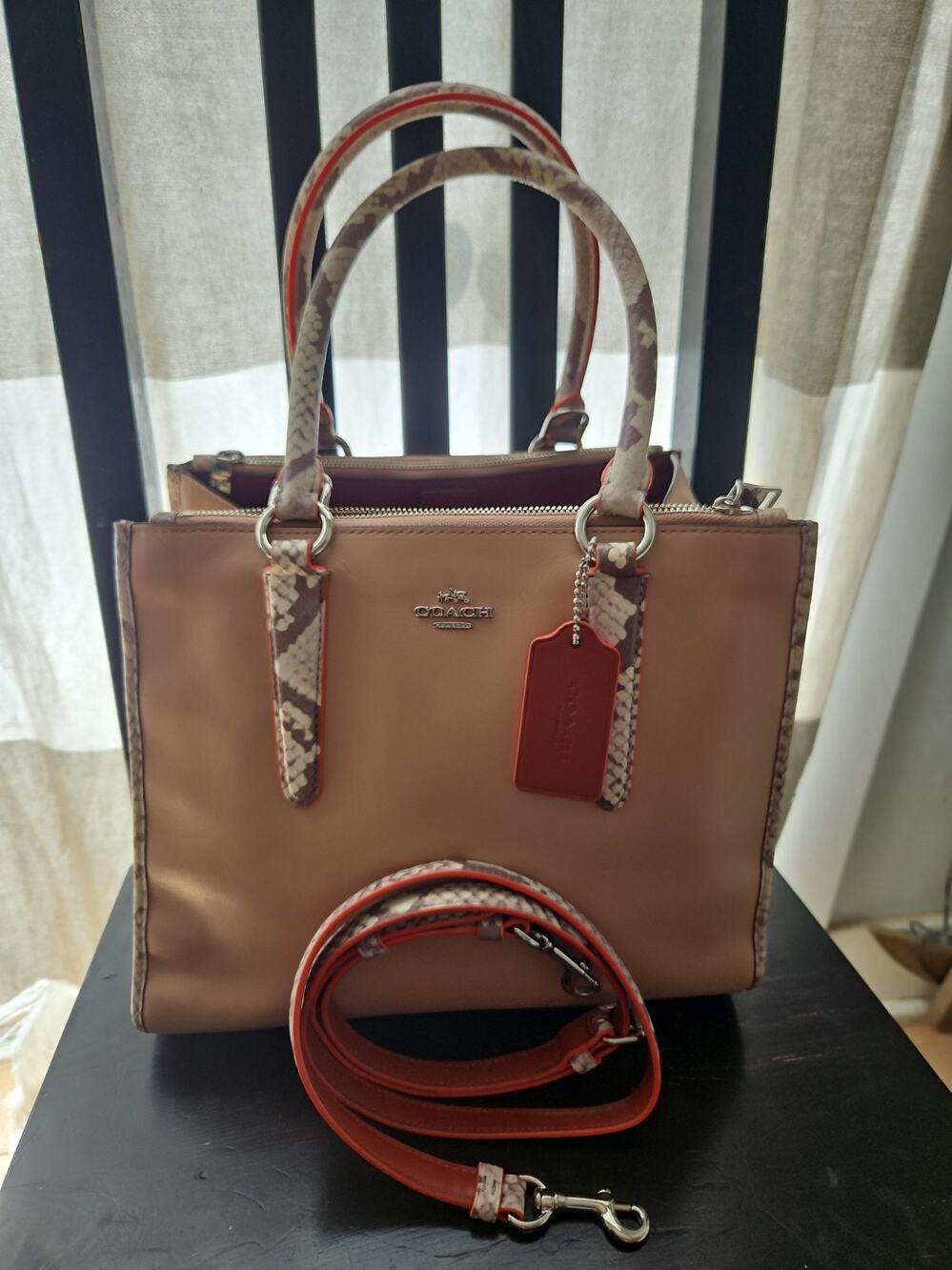 Coach Mini Crosby Carryall 21 Nude Pink Leather Python Trim w/Strap F11751